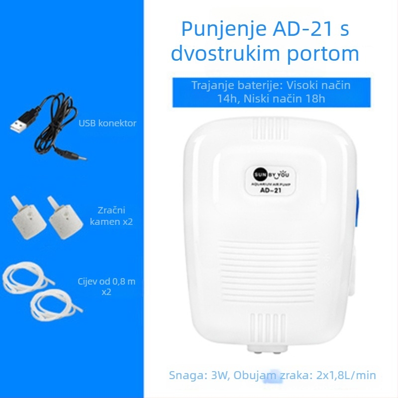 Spirit Companion pumpa za kisik za akvarij – tiha, prijenosna, USB punjiva, DC napajanje, dvostruka namjena