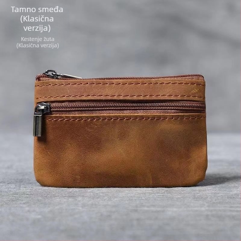 Mini novčanik za novčiće i kartice od prave kože – ručno izrađeno, retro stil, ultra-tanki dizajn, organizator vozačke i ključeva