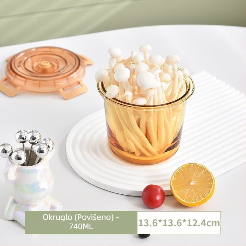 Staklena kutija za ručak s dvostrukim odjeljkom, staklo za hranu, očuvanje svježine, pogodna za mikrovalnu pećnicu