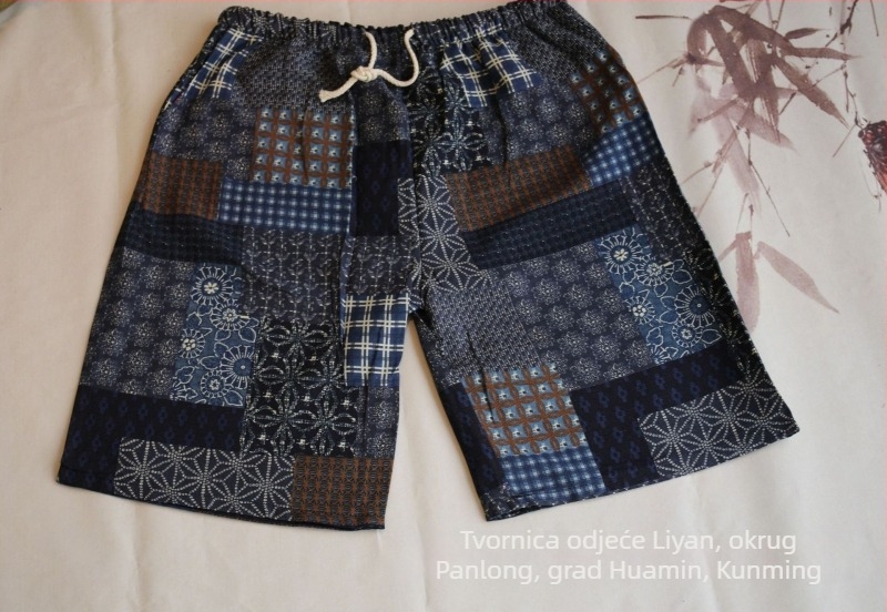 Šortsevi s motivom tajlandskog slona, pamuk-lanena smjesa, cropped dužina, straight kroj, 94% pamuka, mikro-elastičnost, nacionalni stil