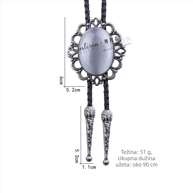 Bolo kravata s rhinestone Cat's Eye čipkom, unisex, ravna glava, romboidni geometrijski uzorak