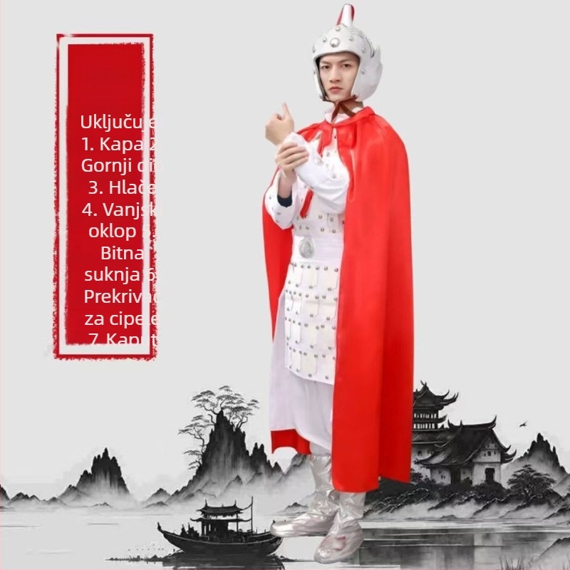 Unisex set kostima za kazališne izvedbe, inspiriran Terakotnom vojskom, za dinastije Han-Tang-Song-Qing; mješavina poliestera i elastana, bez ovratnika, dramska namjena, uzrast 18–24