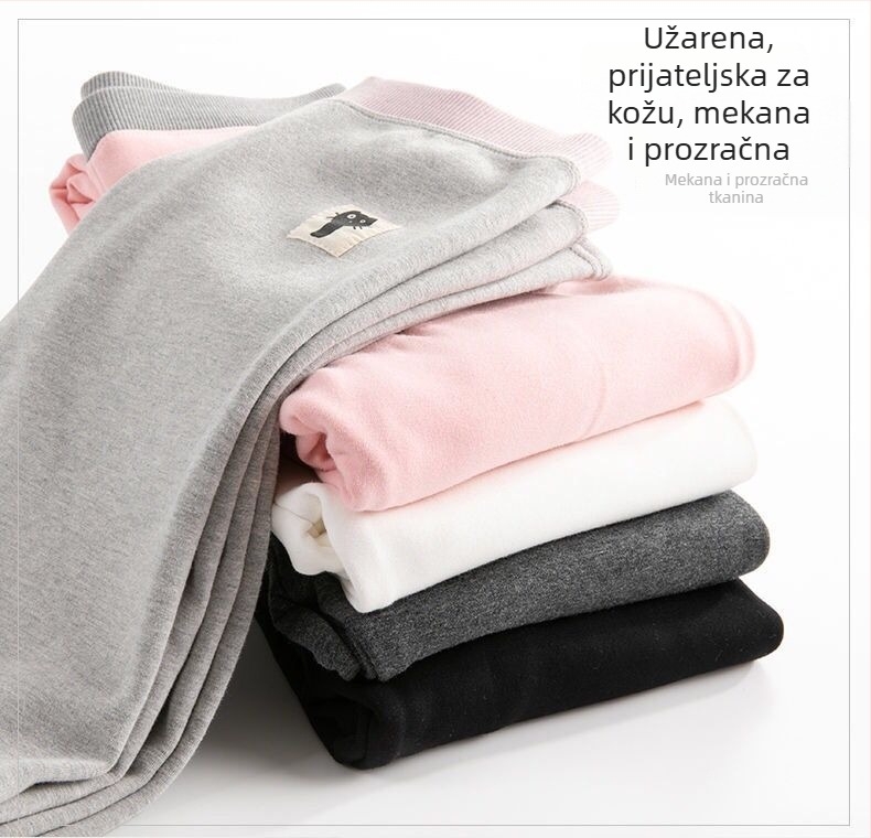 Leggings s flisom od pamuka za zimu, debela tkanina, srednje visok pojas, kratka duljina, uski kroj