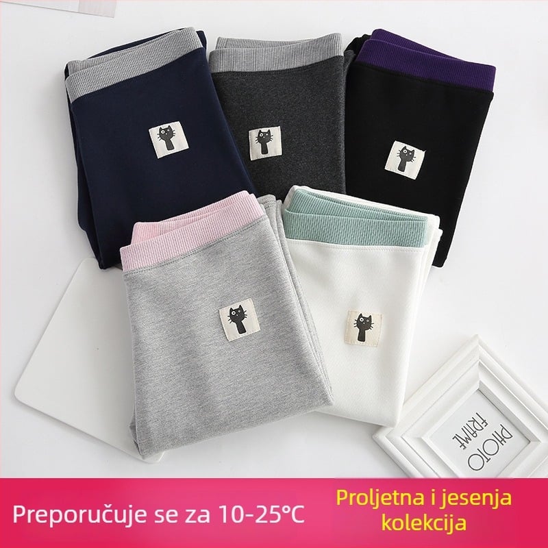 Leggings s flisom od pamuka za zimu, debela tkanina, srednje visok pojas, kratka duljina, uski kroj