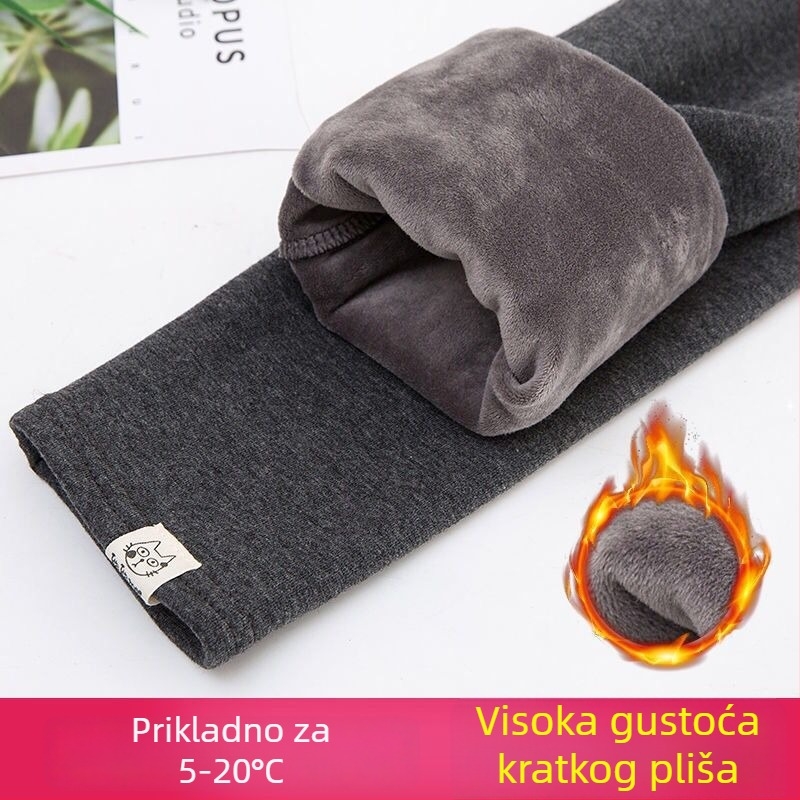 Leggings s flisom od pamuka za zimu, debela tkanina, srednje visok pojas, kratka duljina, uski kroj