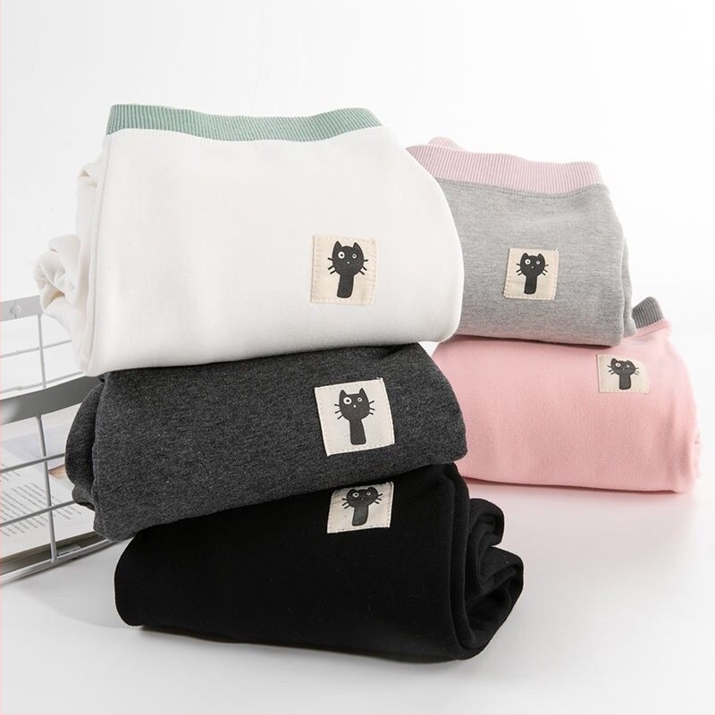 Leggings s flisom od pamuka za zimu, debela tkanina, srednje visok pojas, kratka duljina, uski kroj