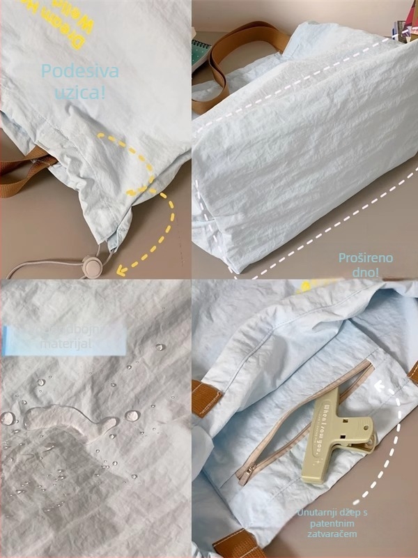 Unisex nylon tote torba s drawstring otvorom i skrivenim džepom na zatvarač