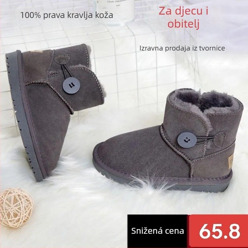 Dječje kožne snježne čizme, kratke, s toplom fleec podstavom, za djecu 1-3 godine