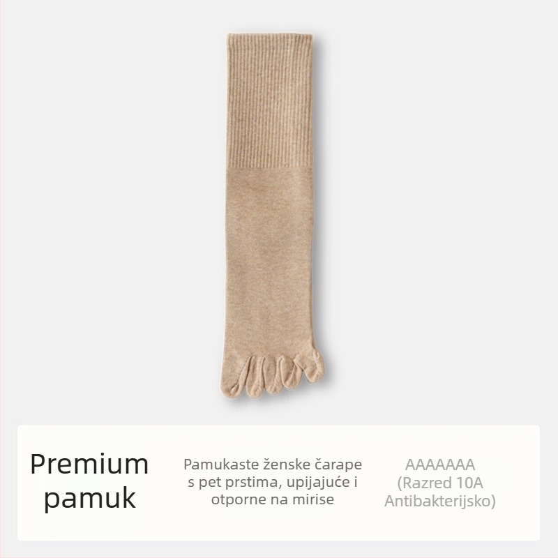 Ženske čarape s pet prstiju od pamuka, s dijeljenim prstima, antibakterijske, upijaju znoj i otporne na miris, 70% pamuka, 25% poliester, 5% elastan