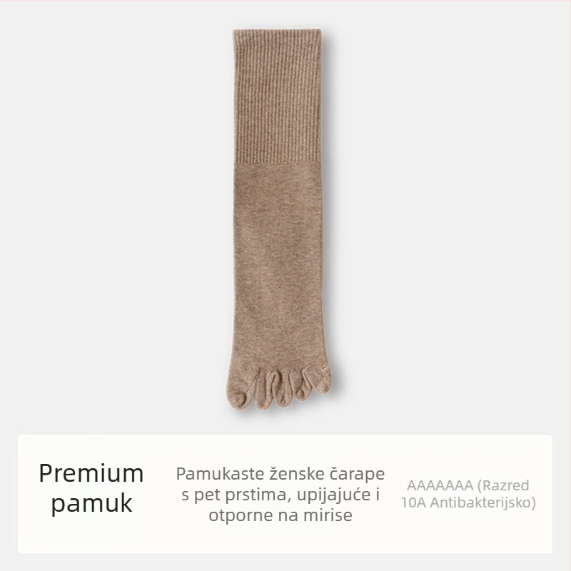 Ženske čarape s pet prstiju od pamuka, s dijeljenim prstima, antibakterijske, upijaju znoj i otporne na miris, 70% pamuka, 25% poliester, 5% elastan