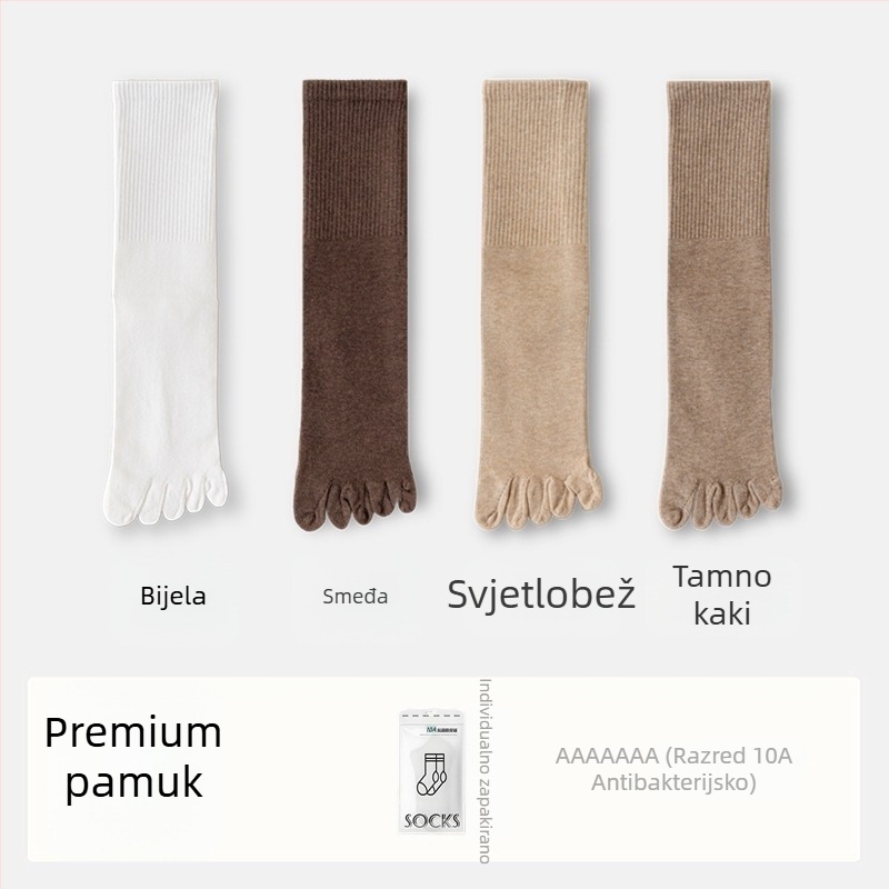 Ženske čarape s pet prstiju od pamuka, s dijeljenim prstima, antibakterijske, upijaju znoj i otporne na miris, 70% pamuka, 25% poliester, 5% elastan