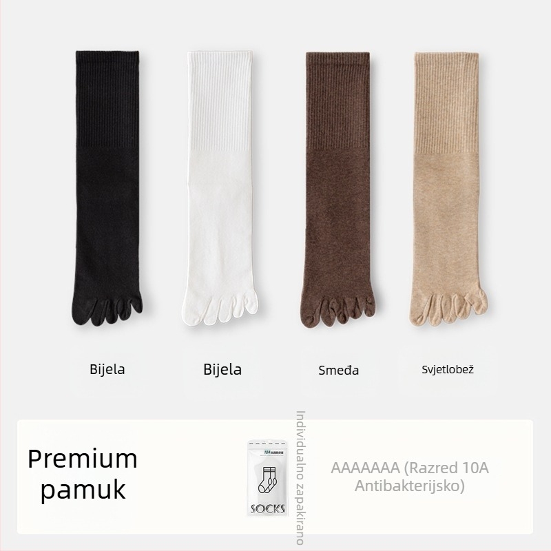 Ženske čarape s pet prstiju od pamuka, s dijeljenim prstima, antibakterijske, upijaju znoj i otporne na miris, 70% pamuka, 25% poliester, 5% elastan