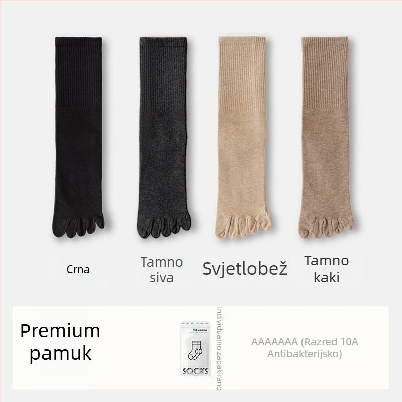 Ženske čarape s pet prstiju od pamuka, s dijeljenim prstima, antibakterijske, upijaju znoj i otporne na miris, 70% pamuka, 25% poliester, 5% elastan