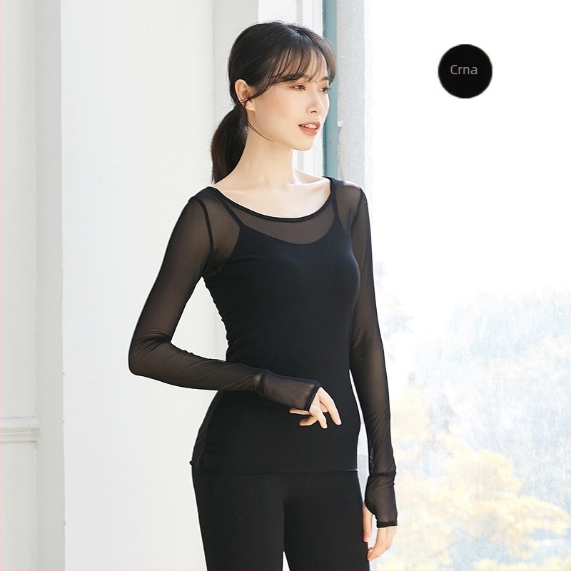 Ženski top za moderni ples s dugim rukavima od mrežaste tkanine (Materijal: mreža; Sastav: Nylon 95%; Podstava: mreža; Sadržaj podstave: Nylon 95%; Pogodno za balet, latino ples i etnički ples)