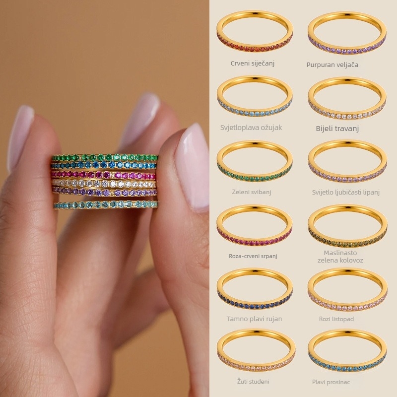 Prsten od nehrđajućeg čelika s ugrađenim cirkonima, geometrijski dizajn, marka hebo