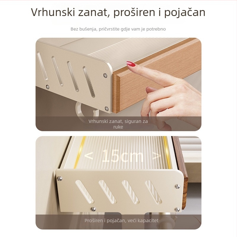 Kuhinjski regal iz drvenog drveta, krem stil – zidni, bez bušenja, odvojivi i perivi, višenamjenski spremnik za začine i nože