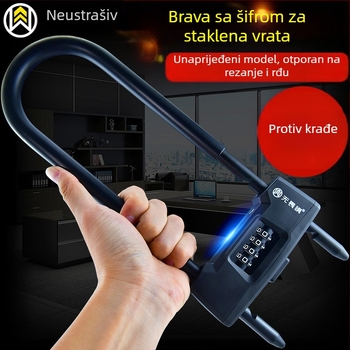 Katanac za staklena vrata s U-oblikom, protiv krađe i otporn na hidrauličko rezanje, za dvostruka i klizna vrata (materijal: cinkova legura; model: 1; stil: novi kineski stil)
