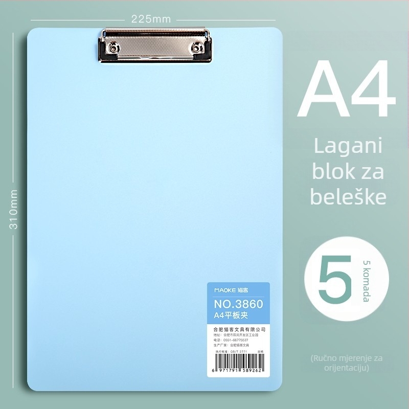 A4 PVC klip ploča za učenike, model 3860, okomito