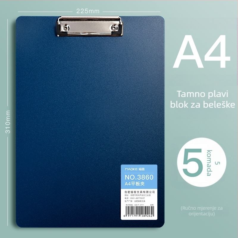 A4 PVC klip ploča za učenike, model 3860, okomito