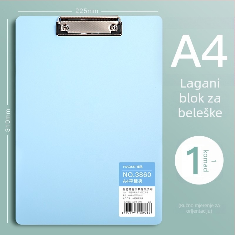 A4 PVC klip ploča za učenike, model 3860, okomito
