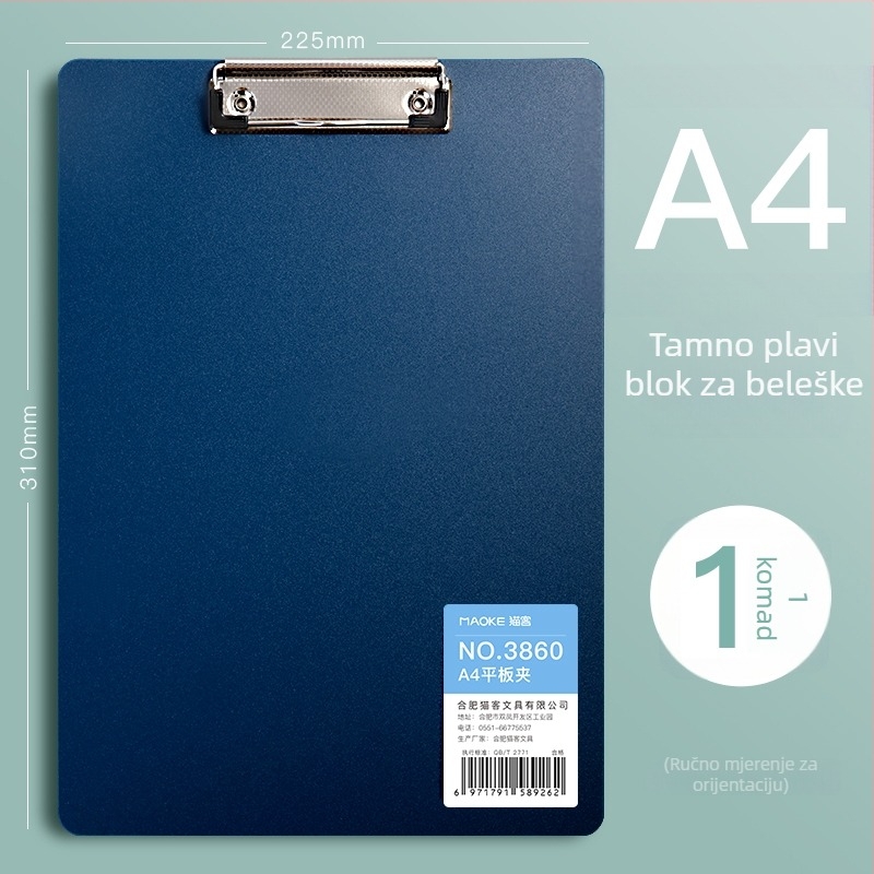A4 PVC klip ploča za učenike, model 3860, okomito