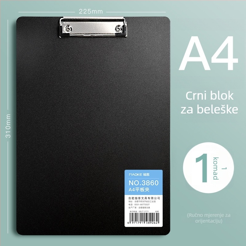 A4 PVC klip ploča za učenike, model 3860, okomito