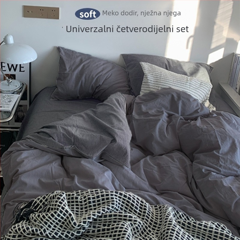 Flanelni set posteljine od četiri dijela s navlakom za pokrivač – Instagram stil, za studentski dom, periva pamuk