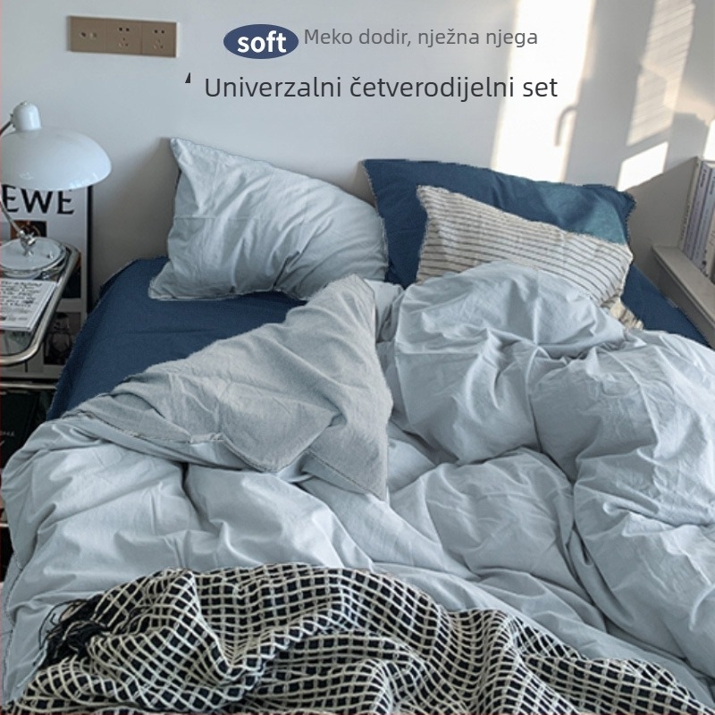 Flanelni set posteljine od četiri dijela s navlakom za pokrivač – Instagram stil, za studentski dom, periva pamuk