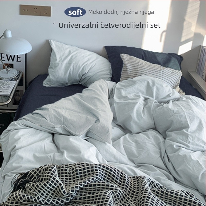 Flanelni set posteljine od četiri dijela s navlakom za pokrivač – Instagram stil, za studentski dom, periva pamuk