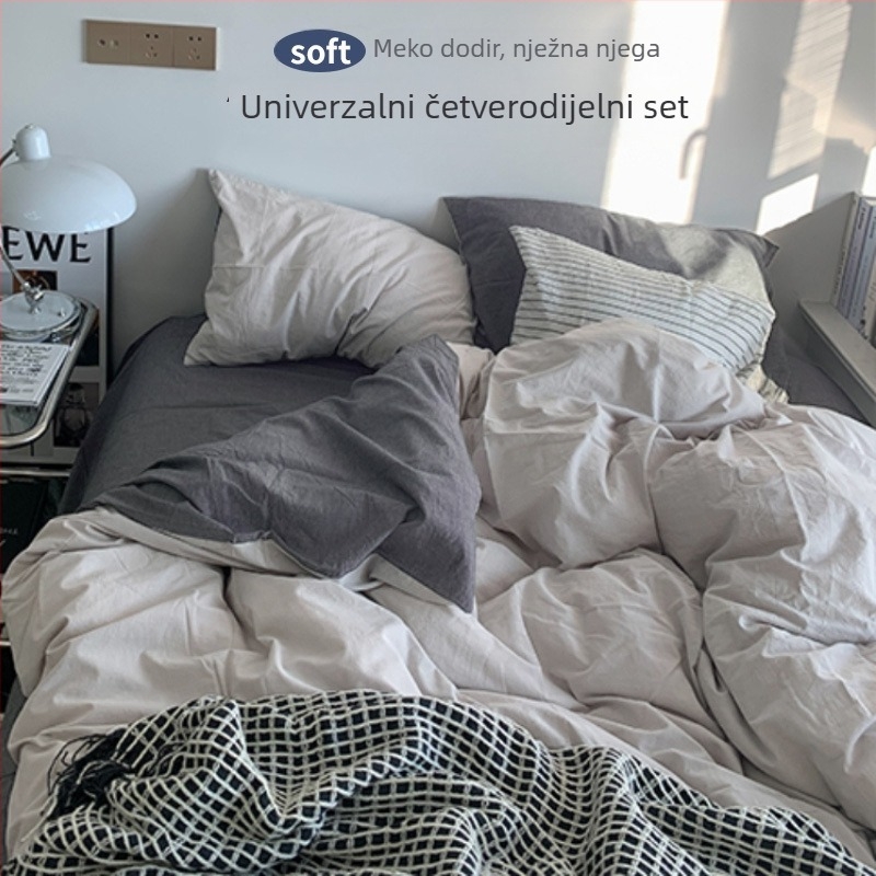Flanelni set posteljine od četiri dijela s navlakom za pokrivač – Instagram stil, za studentski dom, periva pamuk