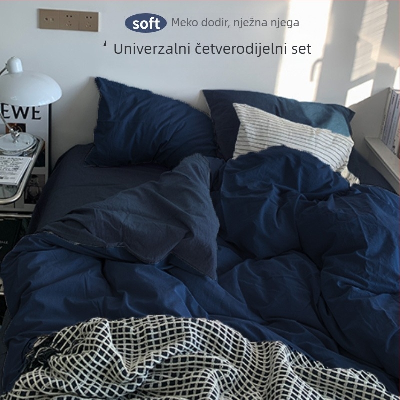 Flanelni set posteljine od četiri dijela s navlakom za pokrivač – Instagram stil, za studentski dom, periva pamuk