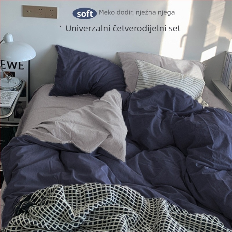 Flanelni set posteljine od četiri dijela s navlakom za pokrivač – Instagram stil, za studentski dom, periva pamuk