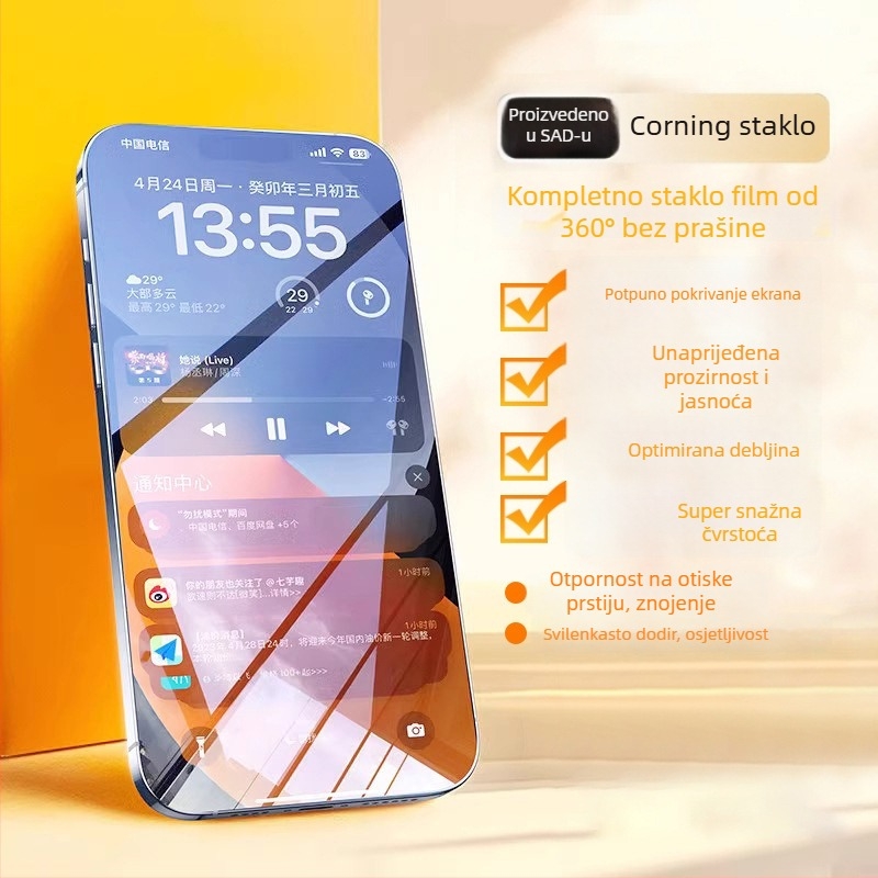 Zaštitno staklo zaslona s anti-peepom i zaštitom od pada za iPhone 11–14 Pro/Max