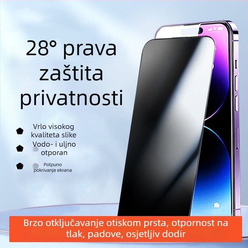 Zaštitno staklo zaslona s anti-peepom i zaštitom od pada za iPhone 11–14 Pro/Max