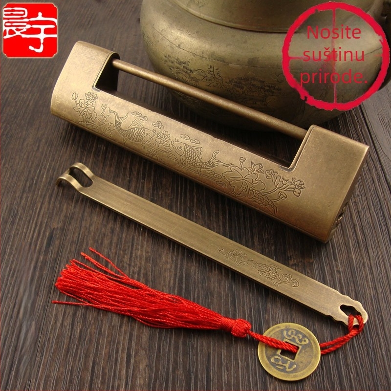 Horizontalna brava za ormar, mesingana, novi kineski stil, antik-retro izgled, model Thickened Lock, marka Chengyu