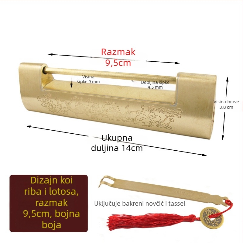 Horizontalna brava za ormar, mesingana, novi kineski stil, antik-retro izgled, model Thickened Lock, marka Chengyu