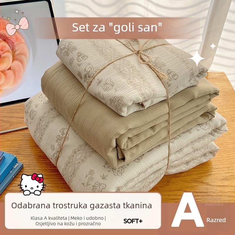 Pamuk posteljni set, četiri dijela, za studentski dom, četiri sezone, s biljnim cvjetnim uzorkom