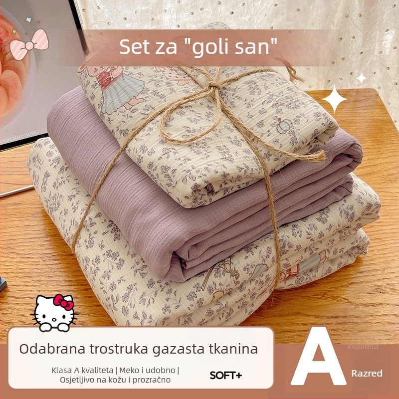 Pamuk posteljni set, četiri dijela, za studentski dom, četiri sezone, s biljnim cvjetnim uzorkom