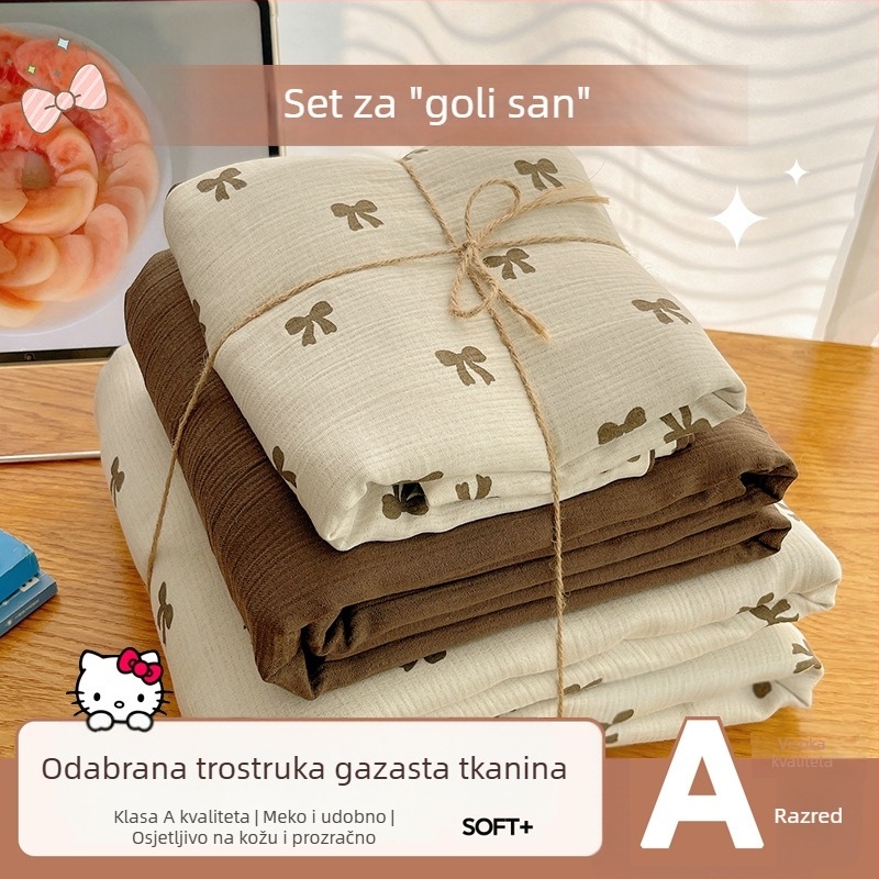 Pamuk posteljni set, četiri dijela, za studentski dom, četiri sezone, s biljnim cvjetnim uzorkom