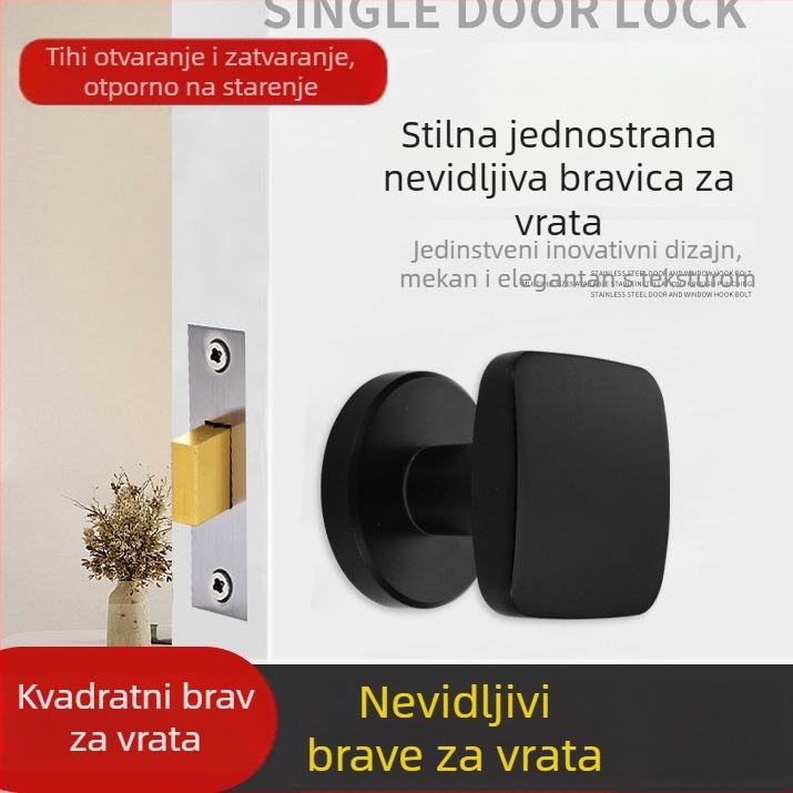Skrivene okrugle kvake za vrata od cinka, za vrata spavaće sobe, s ključem, tip okretna jezgra, utor za ugradnju
