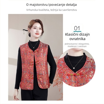 Vesta u Tang stila za žene, jesen-zima, podstavljena, casual elegantan stil za svakodnevno nošenje, duljina 50–65 cm, poliester >95%, 2025