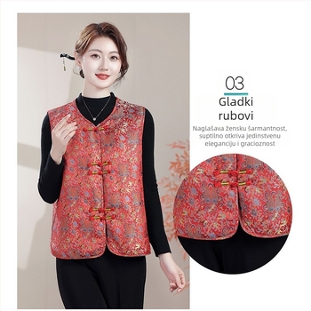 Vesta u Tang stila za žene, jesen-zima, podstavljena, casual elegantan stil za svakodnevno nošenje, duljina 50–65 cm, poliester >95%, 2025