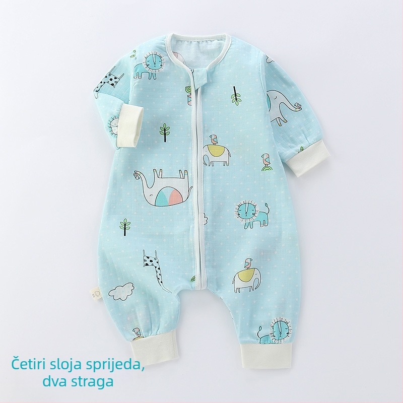 Dječji spavaći vreć, tanak dvostruko sloj pamučne gaze, crtani uzorak, najlon zatvarač, sigurnosna klasa A