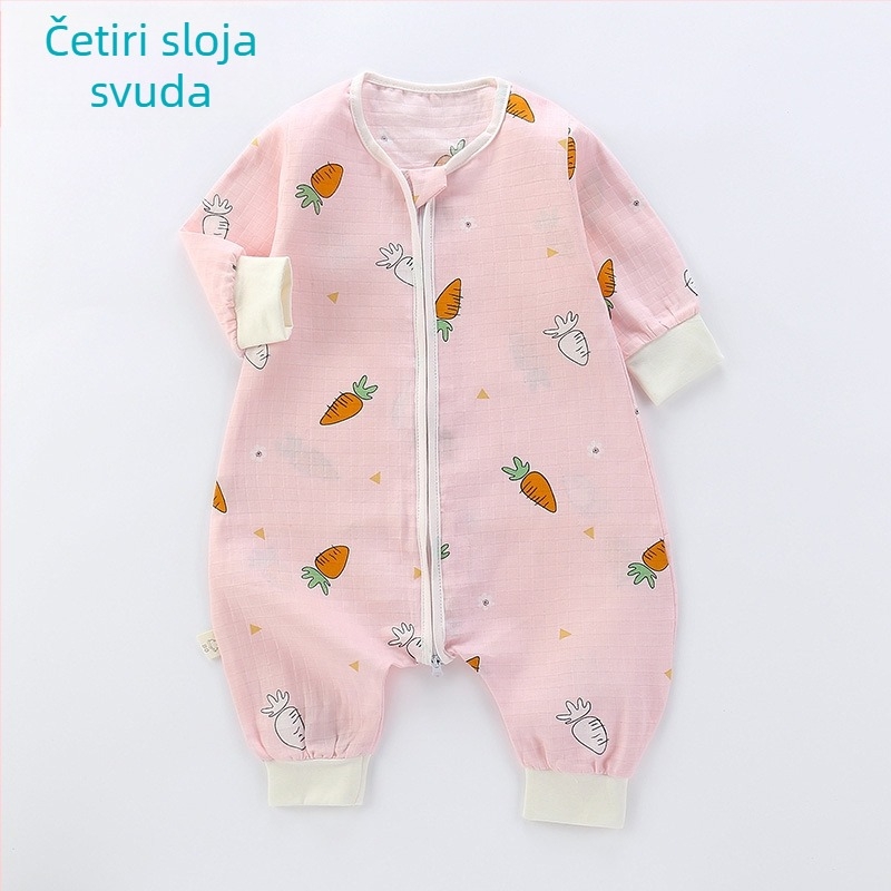 Dječji spavaći vreć, tanak dvostruko sloj pamučne gaze, crtani uzorak, najlon zatvarač, sigurnosna klasa A