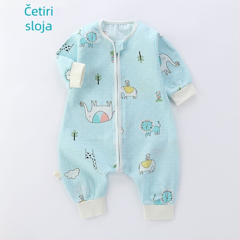 Dječji spavaći vreć, tanak dvostruko sloj pamučne gaze, crtani uzorak, najlon zatvarač, sigurnosna klasa A