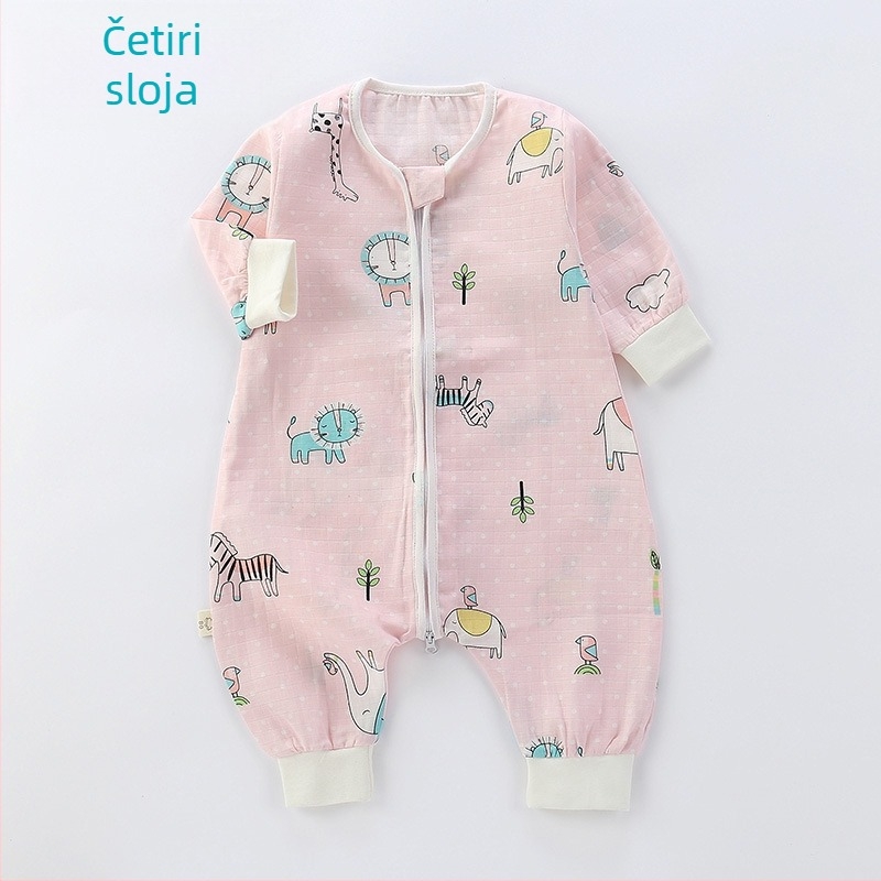 Dječji spavaći vreć, tanak dvostruko sloj pamučne gaze, crtani uzorak, najlon zatvarač, sigurnosna klasa A