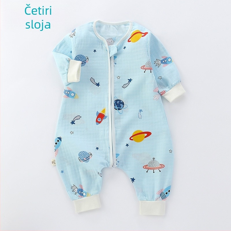 Dječji spavaći vreć, tanak dvostruko sloj pamučne gaze, crtani uzorak, najlon zatvarač, sigurnosna klasa A