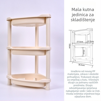 Plastični 3‑slojni stalak s trokutastom osnovom za kupaonicu i kuhinju, nosivost 5–10 kg