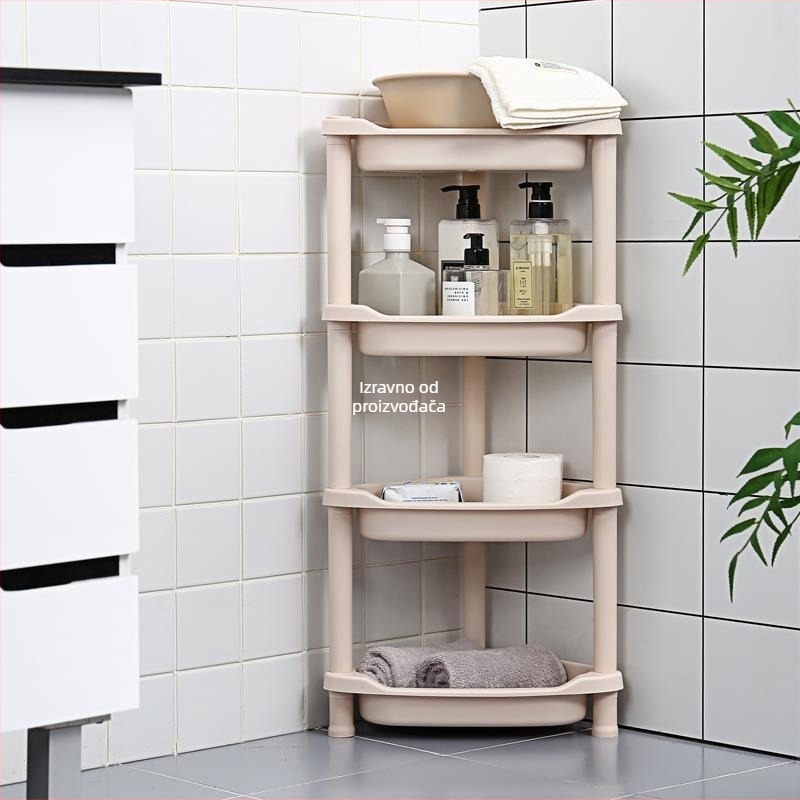 Plastični 3‑slojni stalak s trokutastom osnovom za kupaonicu i kuhinju, nosivost 5–10 kg