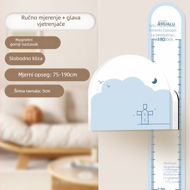 Dječji mjerač visine na zid – 3D crtani dizajn, PVC, vodootporan, s motivom slatkih životinja, 1 komad